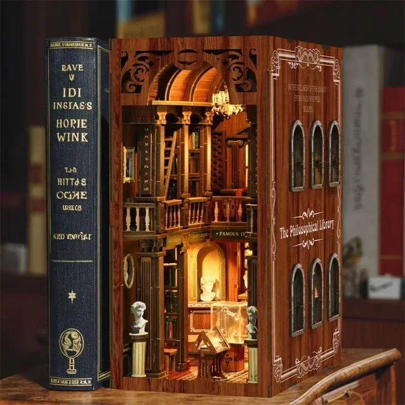 The philosophical Library Book - đánh giá và giá Diy Wooden Book Nook Kit Shelf Insert