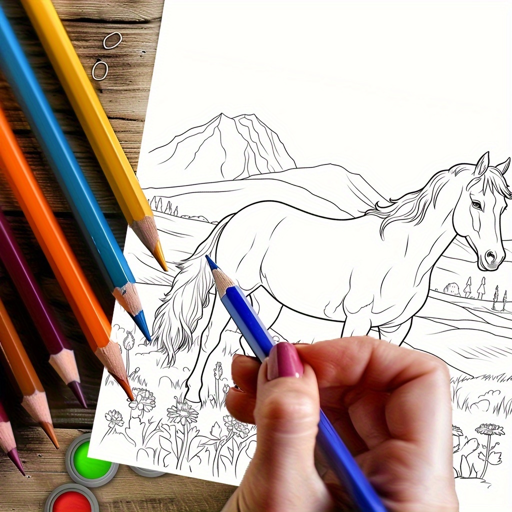 28 Pages Beautiful Horse World - đánh giá và giá Adult Coloring Book Stress Relief